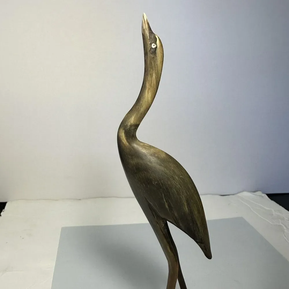 Pair Vintage Hand Carved Buffalo Horn Crane / Heron / Egret Figurines